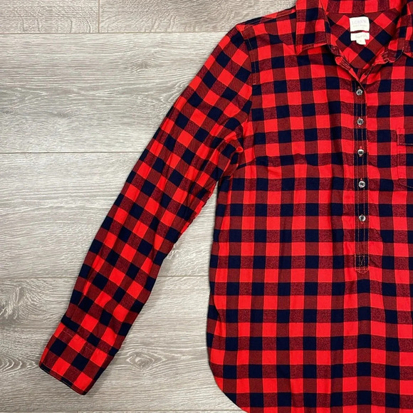NWOT J. Crew Perfect Fit Popover Long Sleeve Flannel Buffalo Plaid Top M - Picture 4 of 16